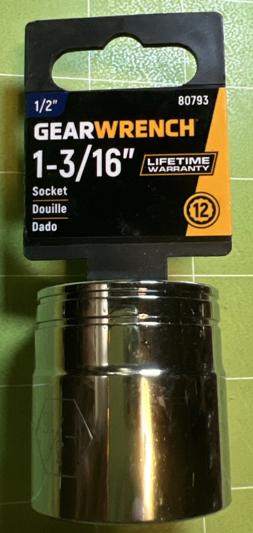 GearWrench 80793 1/2″ Drive 1-3/16″ 12-Point SAE Standard Socket Chrome New