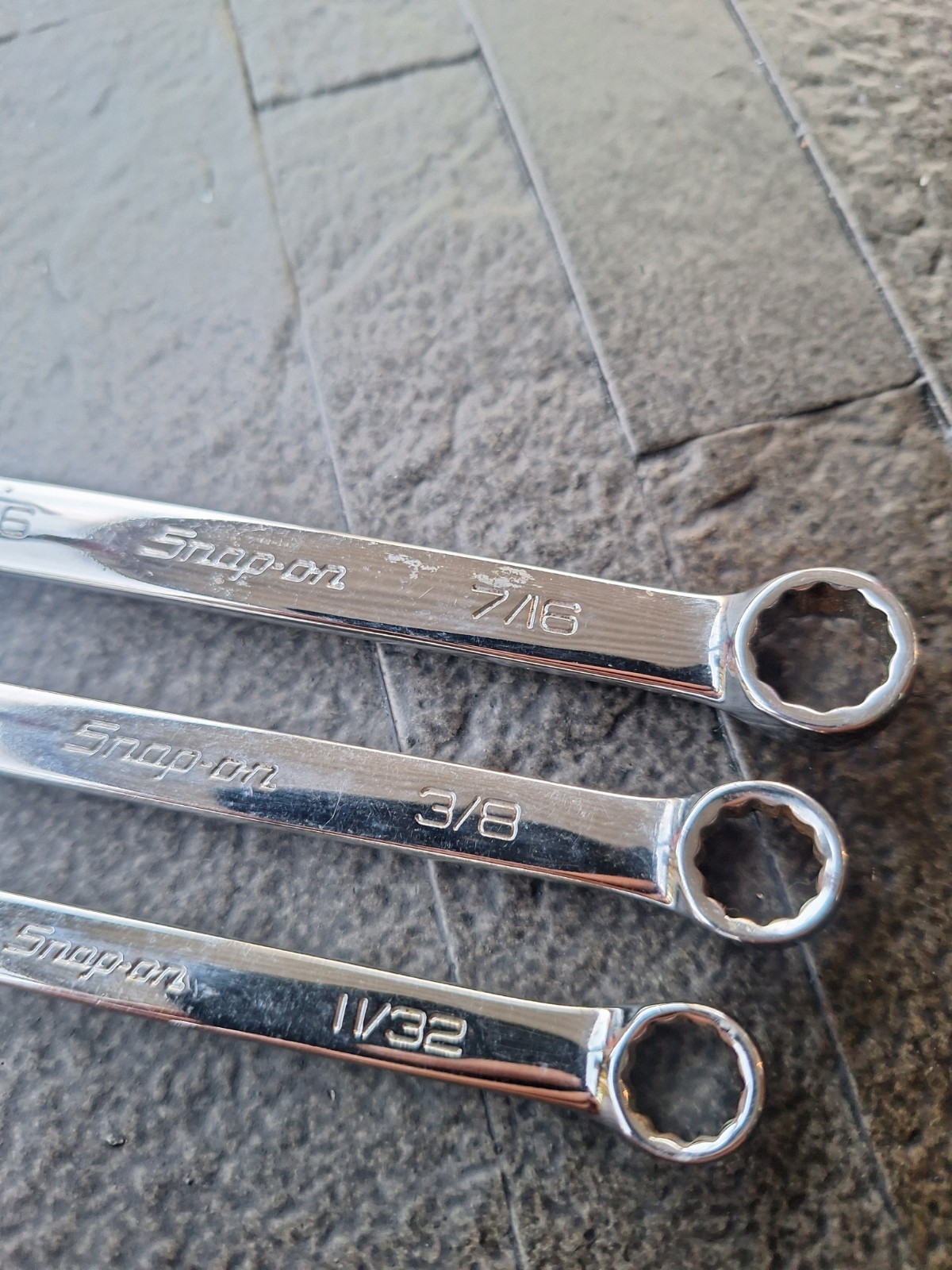 Snap On 3 Piece Lot Of Combination Wrenches OEX120 110 140 7/16 3/8 11/32 USA
