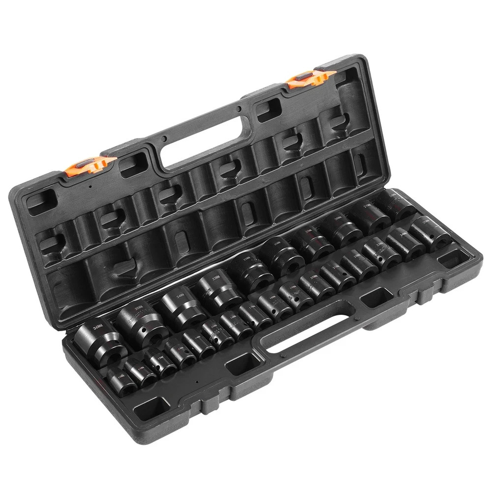 Impact Sockets Set 1/2 Inch Drive 26PCS Standard Impact Set 6-Point 10-36mm