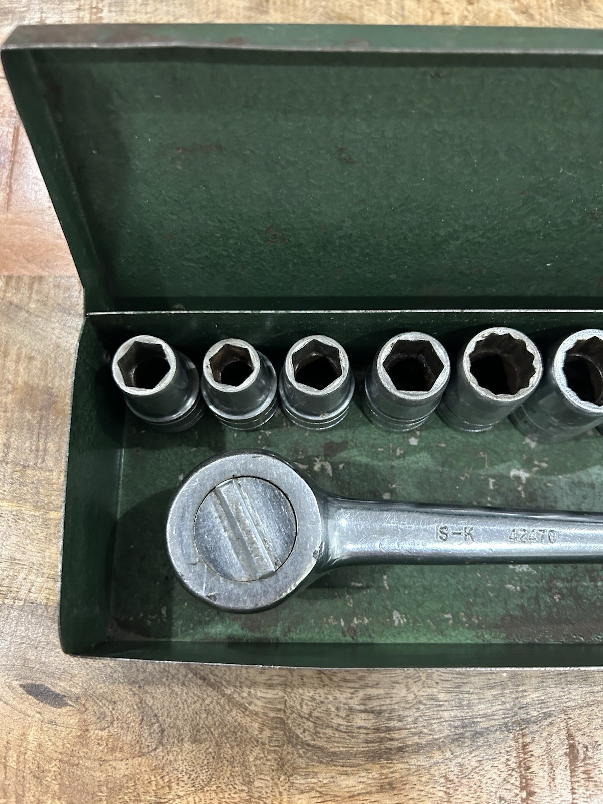 Vintage SK TOOLS 1/2″ Drive Socket Set 15pc Metal Box USA Made S-K Wayne SAE