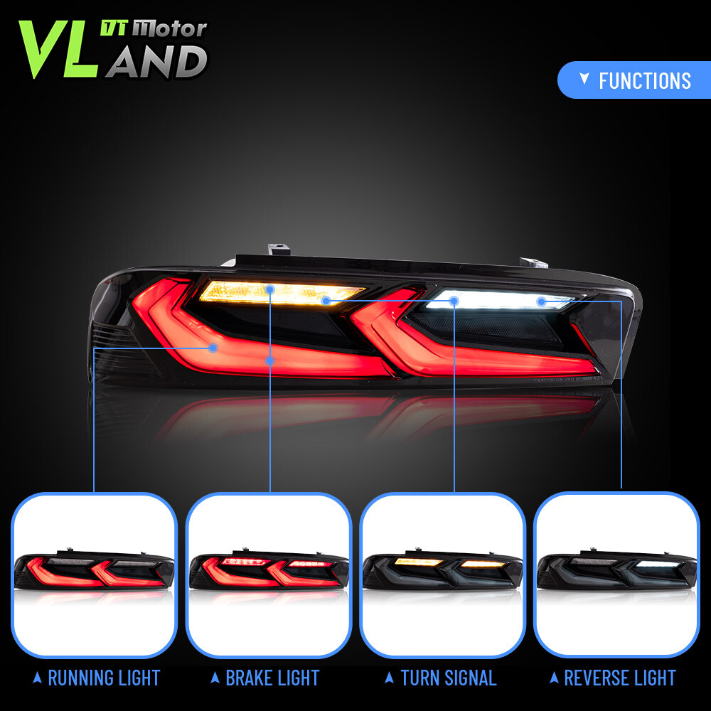 Set VLAND FULL LED Tail Lights For Chevy Camaro 2016-2018 DRL Smoked Rear Lights