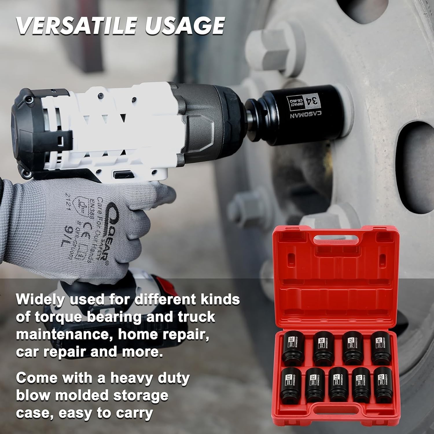 large socket set 1/2- Inch Drive Deep Spindle Axle Nut Impact Socket Set, 6 P…
