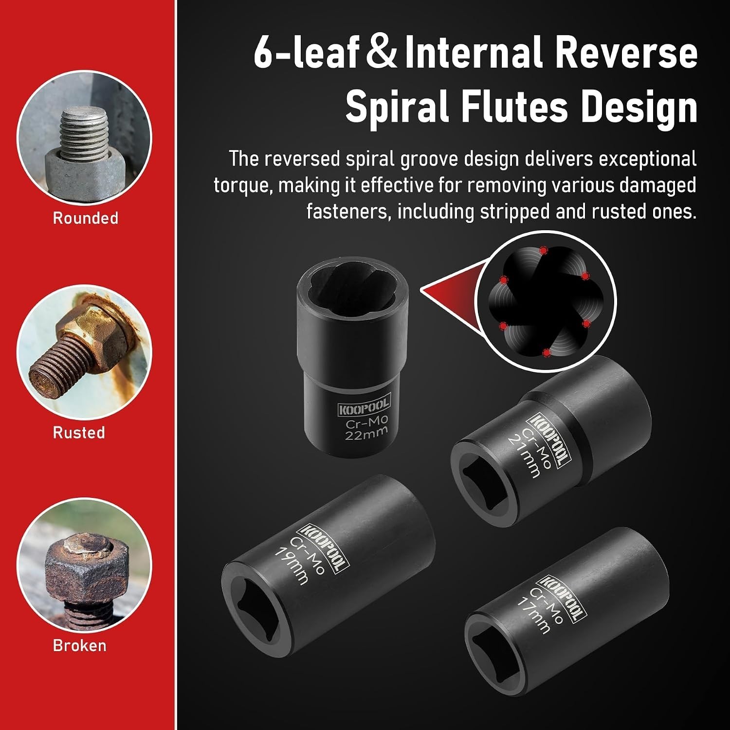 Rust-Resistant 5-Piece Lug Nut Removal Set – Efficient 17-22mm Automotive Tool
