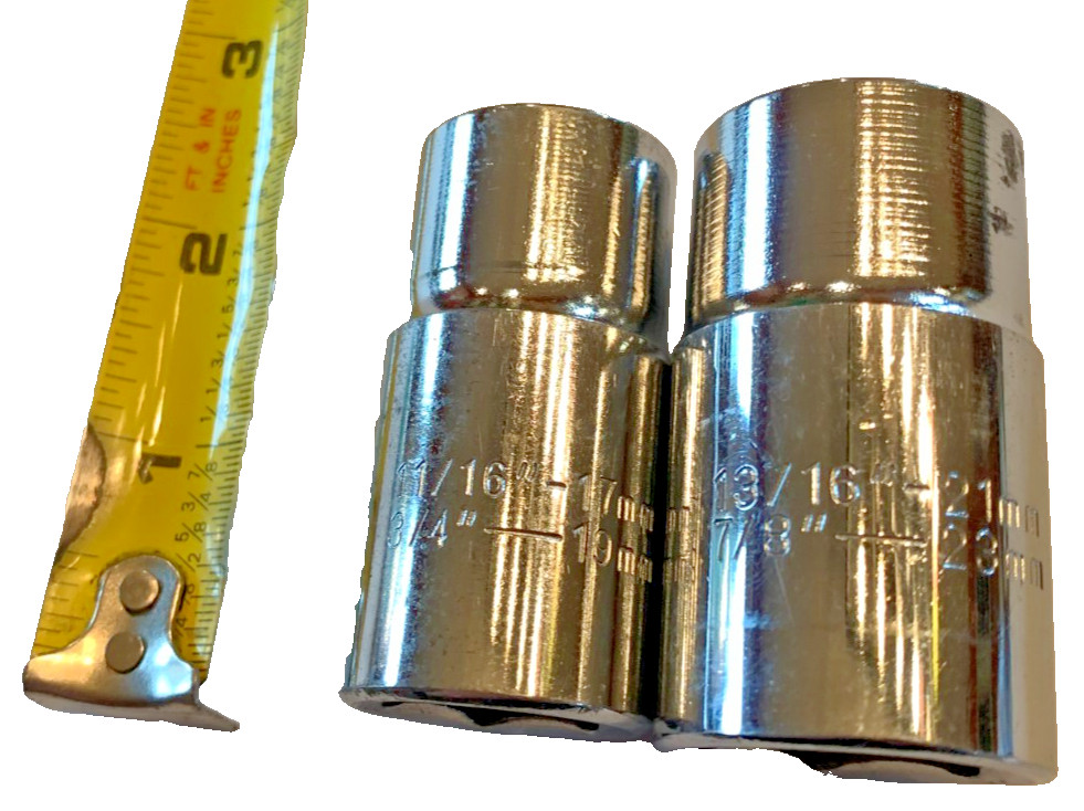 Two Double Sockets, 1/2 drive, 11/16″ & 3/4″ and 13/16″ & 7/8″ [e-0XX]