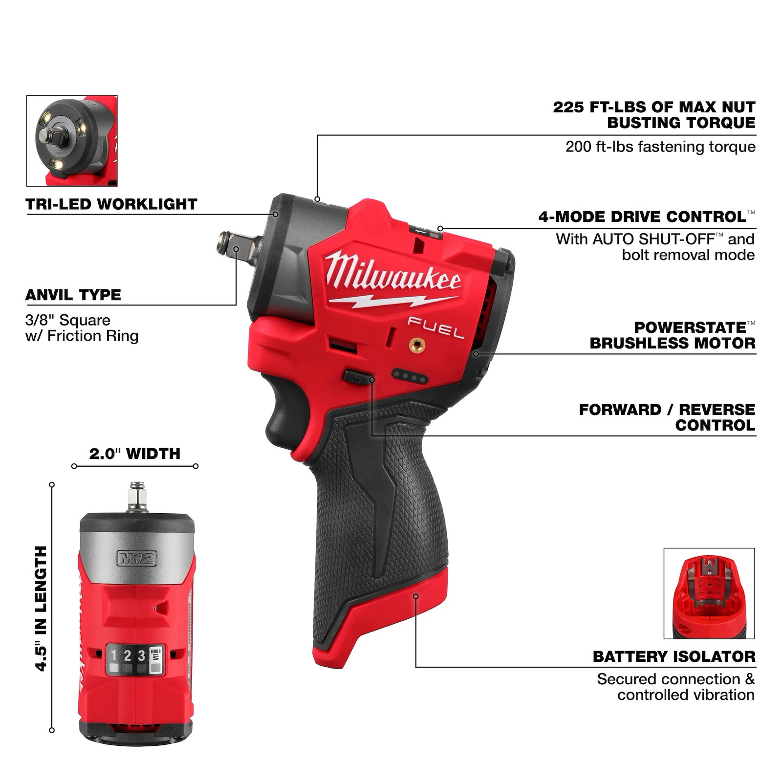 Milwaukee 3049-20 M12 FUEL 12V 3/8″ Sub Compact Impact Wrench New In Stock!