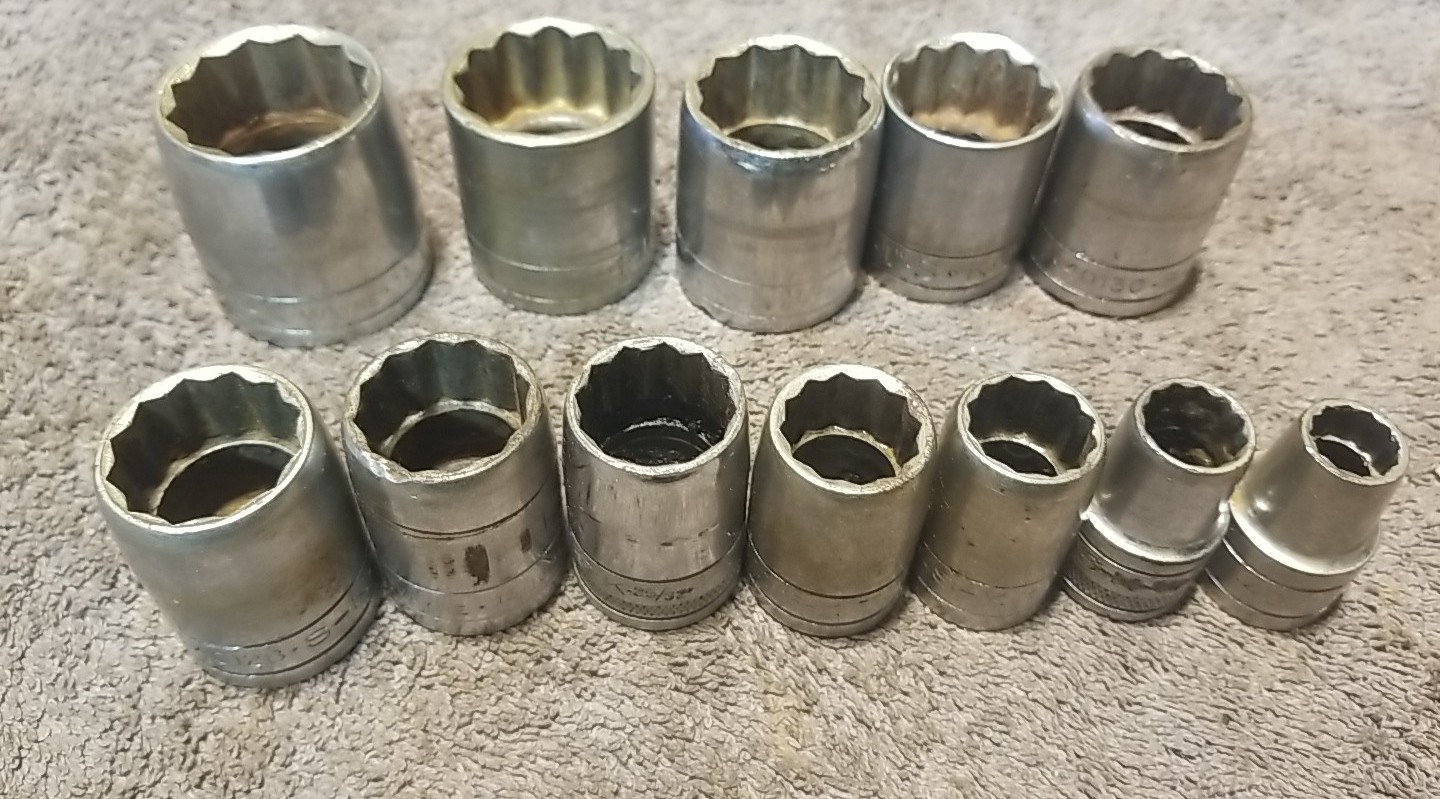 Vintage S-K Tools 1/2″ Drive 12pt SAE Sockets LOT USA 12 Pieces 1 3/16″ -7/16″