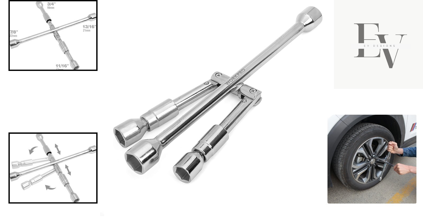 4-Way Cross Folding Lug Wrench – Lightweight 14-Inch Auto Tool for Safety