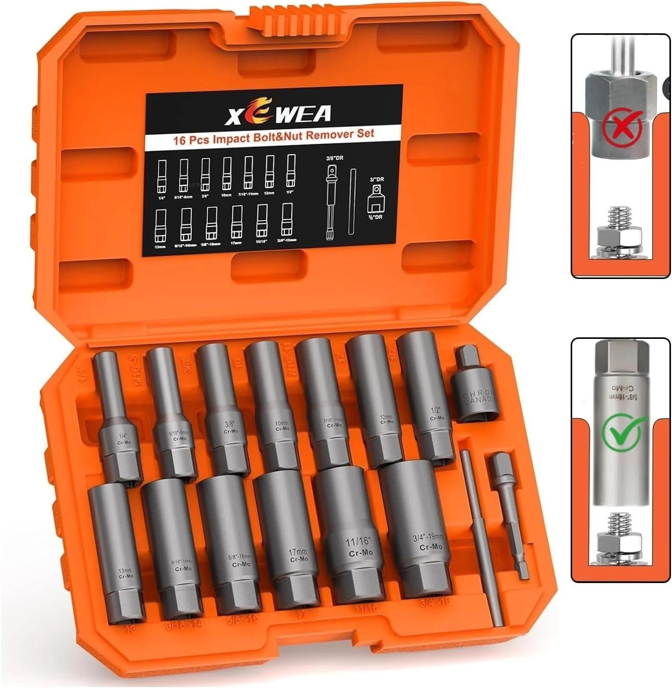 Portable 16PCS Deep Extractor Socket Set – High-Hardness for Removals Everywhere