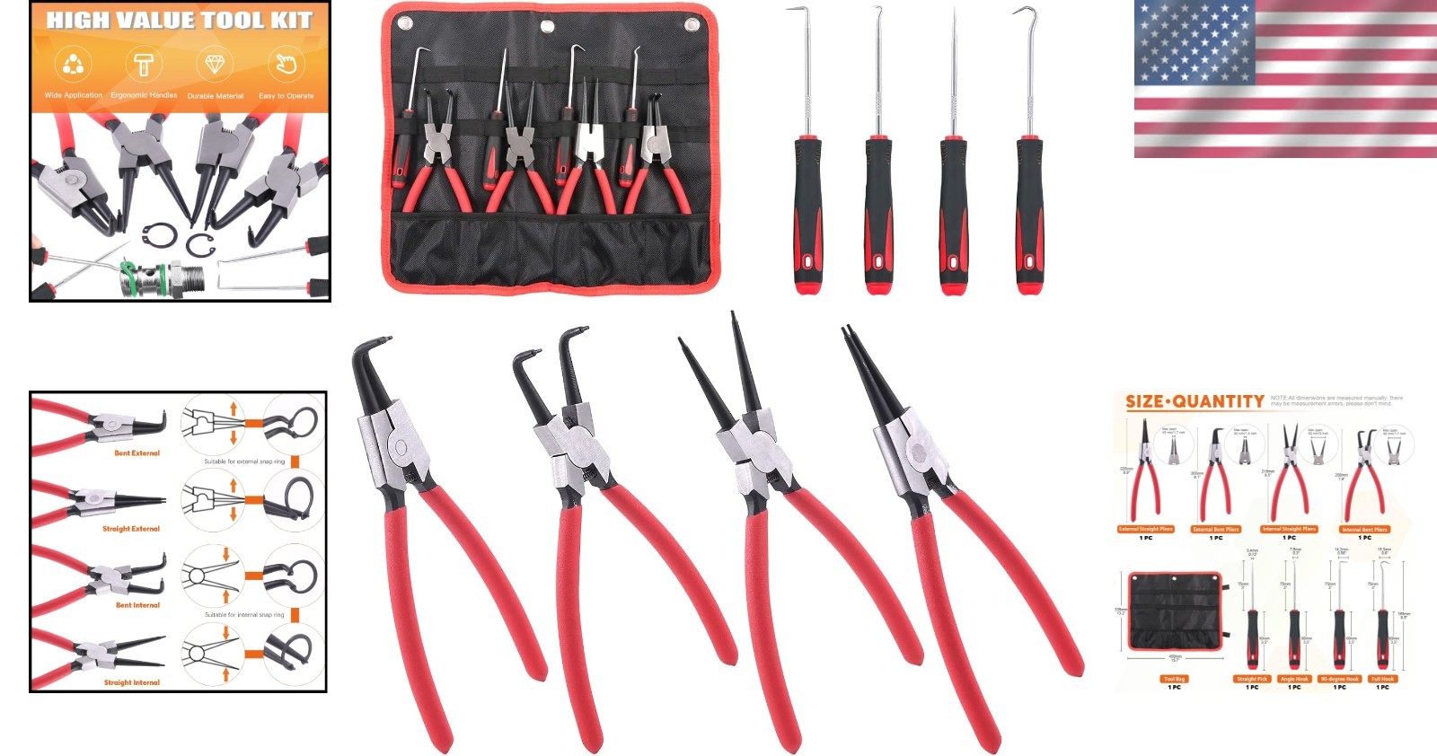 Versatile 8Pc Circlip Pliers Kit for Automotive Maintenance