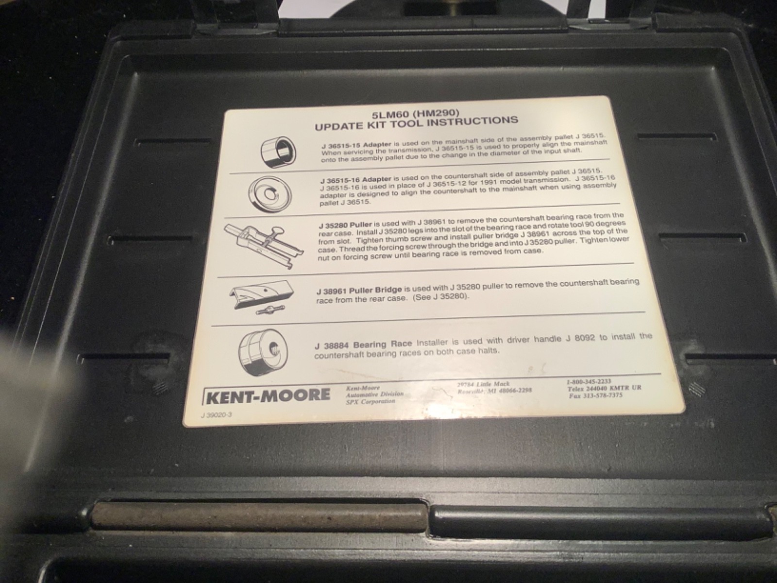 Kent-Moore 5LM60 ( HM-290) manual transmission 1991 Update service tool kit