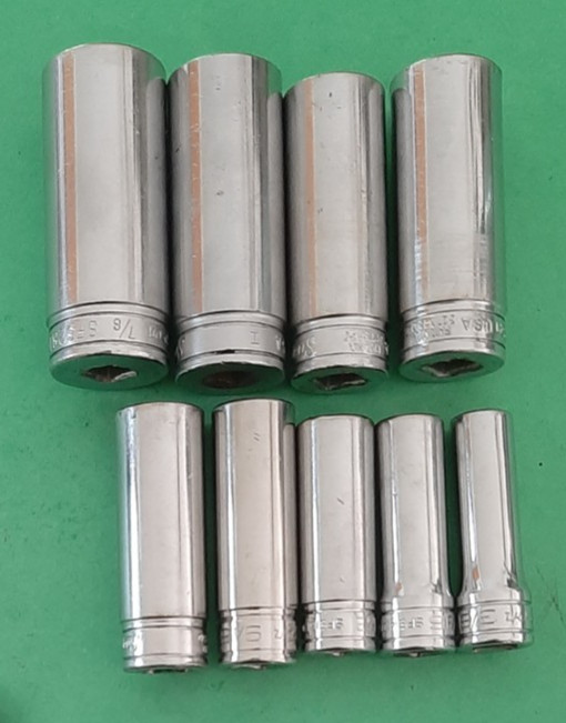 Snap-on 3/8″ Drive 9 PC 6pt Point Deep Socket Set 3/8″ to 7/8″ SFS121- SFS281