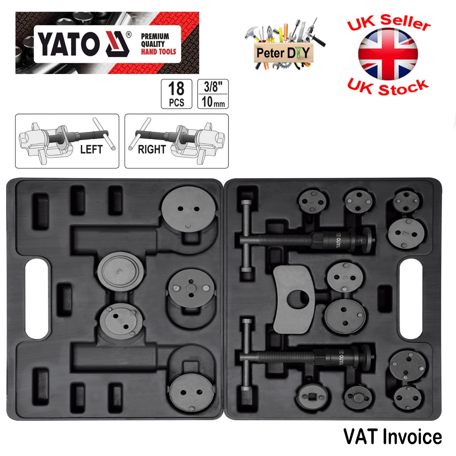 Yato Professional BRAKE REWIND DISC PAD CALIPER SERVICE TOOL KIT 18Pcs YT-0682