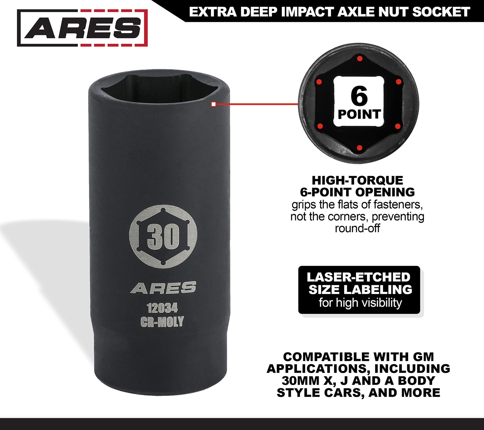 30MM Axle Nut Socket 6 Point Extra Deep 1/2Inch Drive Impact Tool