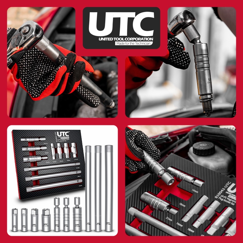 Spark Plug Socket Set 10 Piece Magnetic Swivel 3/8 Drive Thin Wall EVA Tray UK