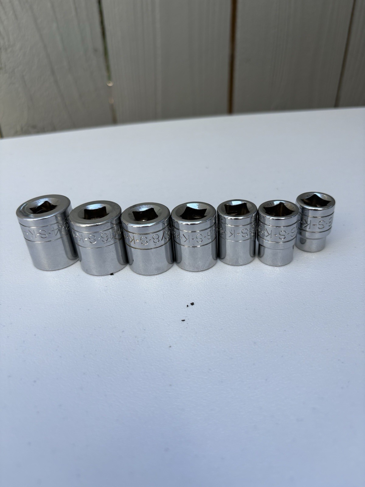 “Vintage SK Tools 3/8” 7pieces SAE Shallow 6pt Socket Set 45112-45024 USA Made “