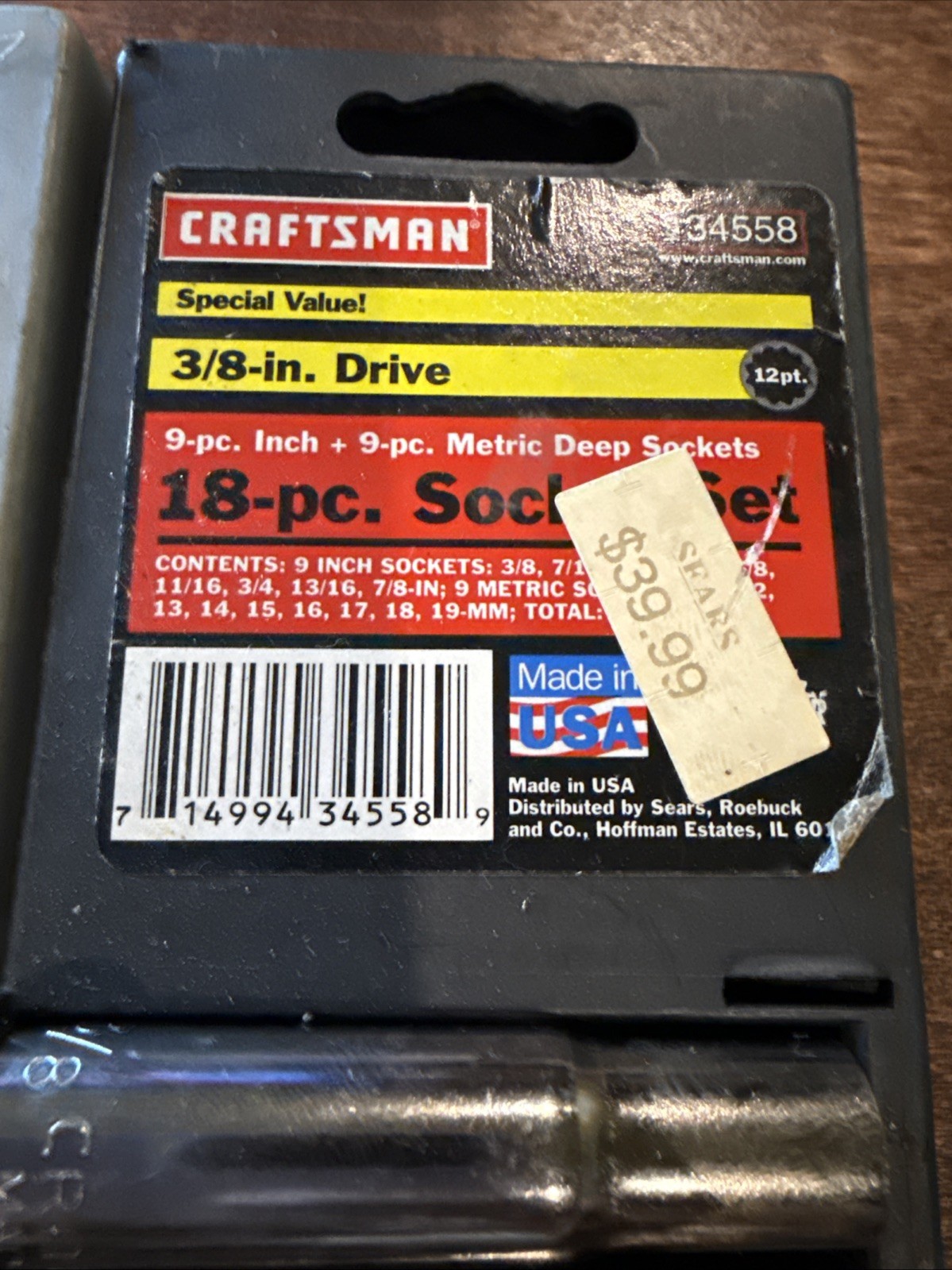 Craftsman USA 3/8” Drive 18Pc Metric & SAE Deep Socket Set 12Point 34558