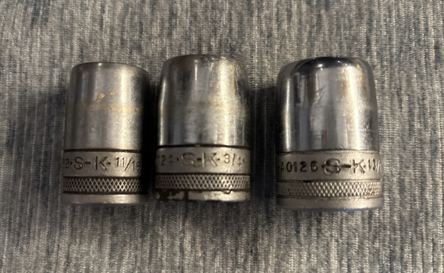 Vintage Knurled S-K (SK) Socket Lot – 1/2 Drive SAE 10 PCs – 7/16” to 1 1/16”