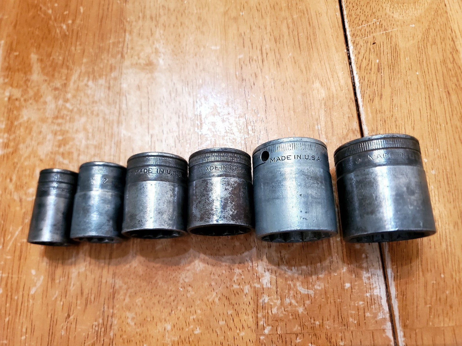 Snap On Vintage 1/2″ Drive 5/8″ 3/4″ 15/16″ 1″ 1-1/8″ 1-3/16″ 12PT Sockets Lot