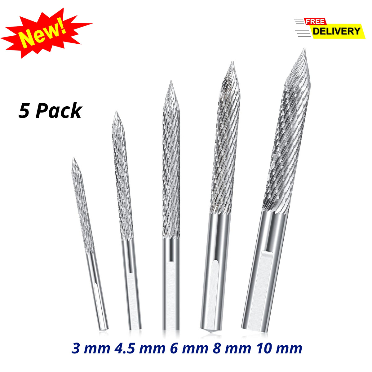 5Pcs Tire Repair Carbide Burr Drill Bit Set 3-10mm Wire Plug Cutter Reamer Tool