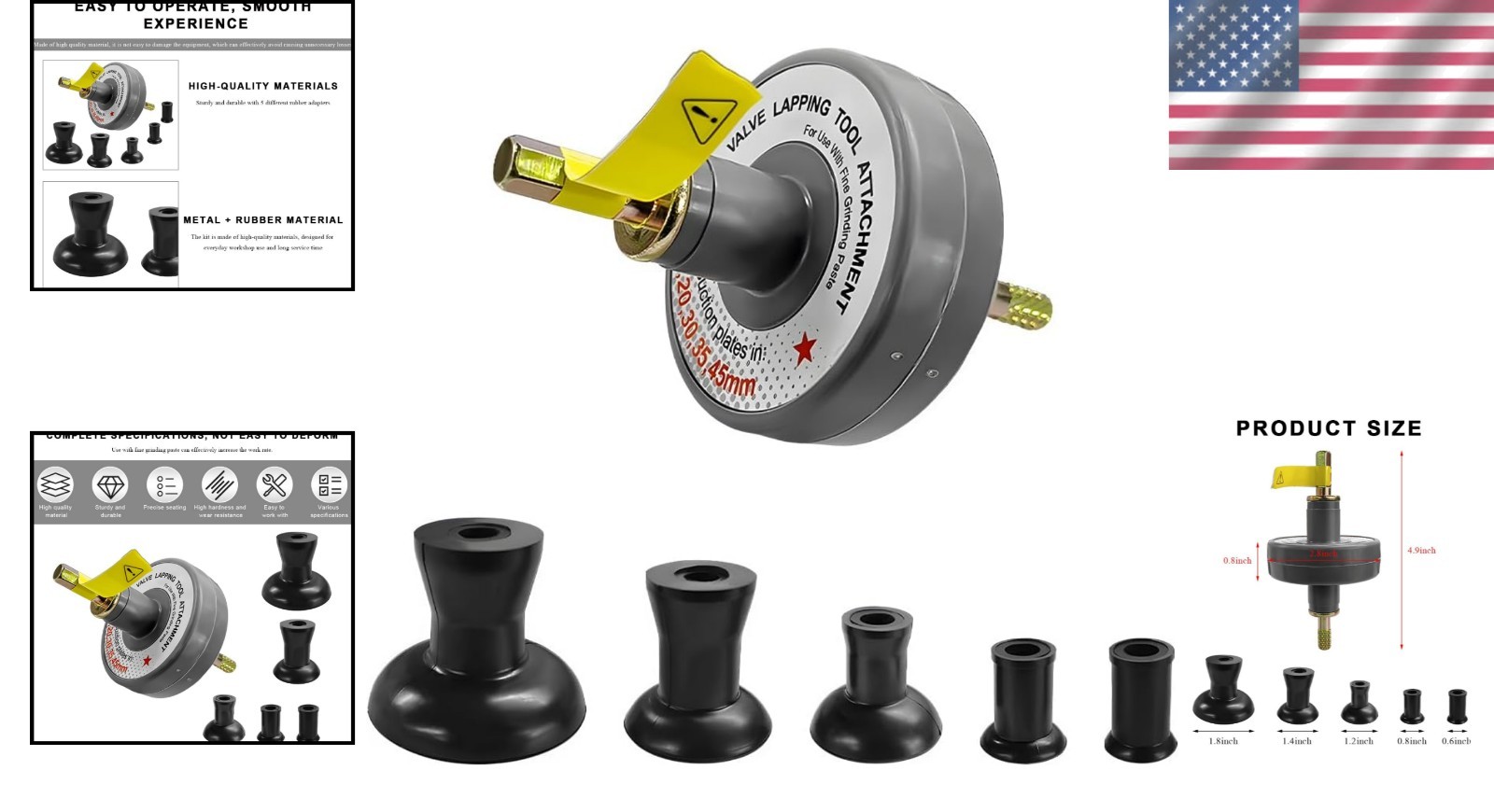 Valve Lapping Tool Kit Valve Lapping Tool & Compound Kit with 5 Suction Plate…
