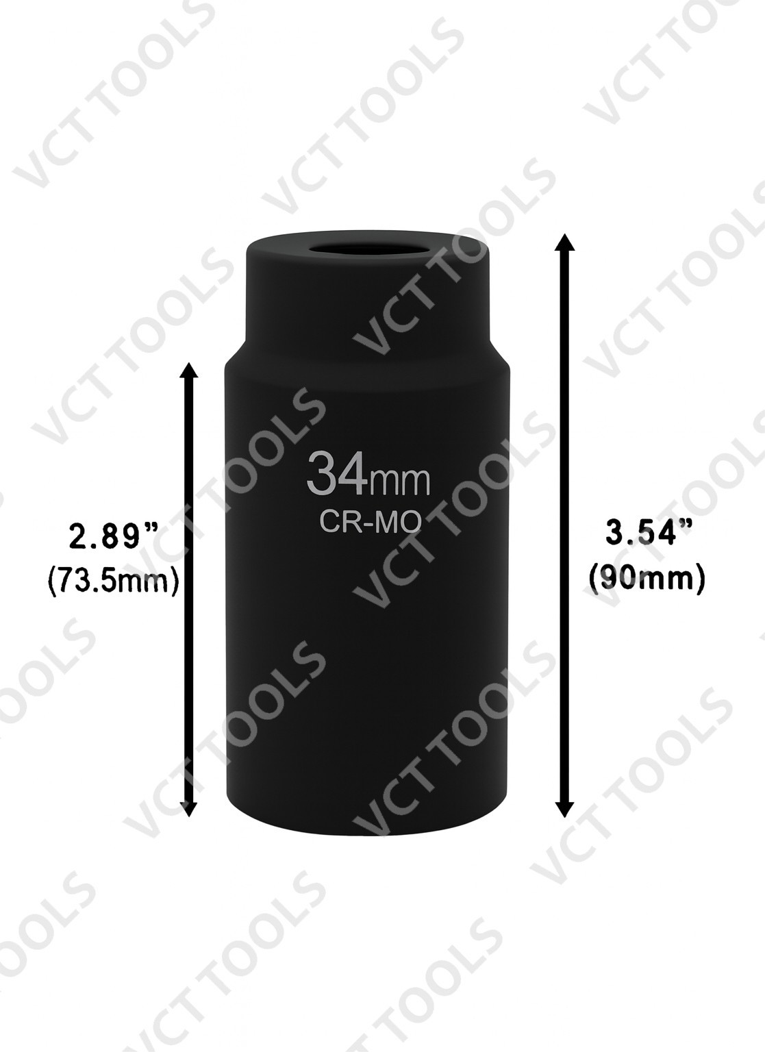 34mm 6-Point Axle Nut Impact Socket 1/2″ Drive CR-MO Steel Black Finish