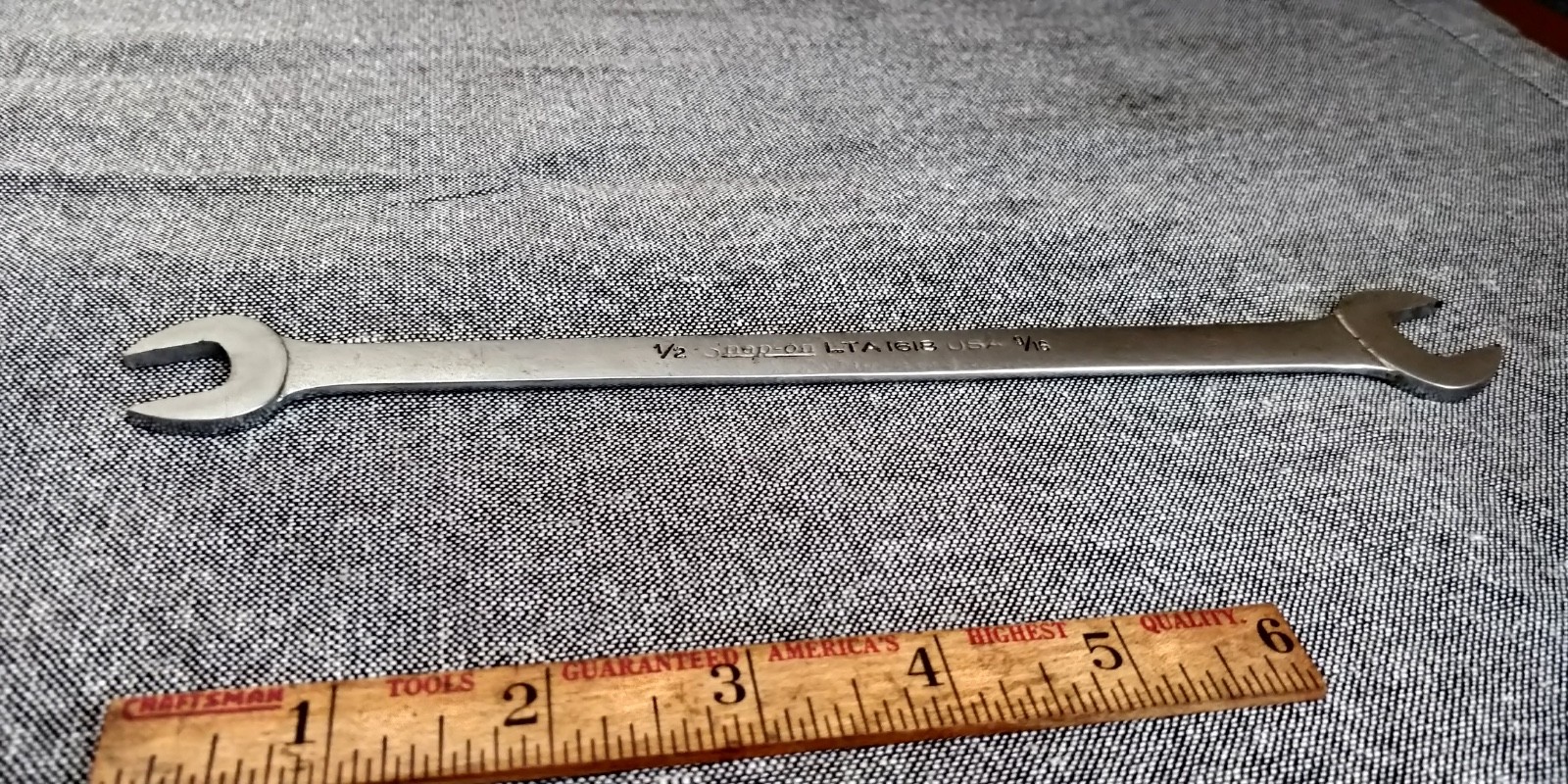 Snap On 1/2″-9/16″ SAE Chrome Low Torque Slime Line Open End Wrench LTA1618