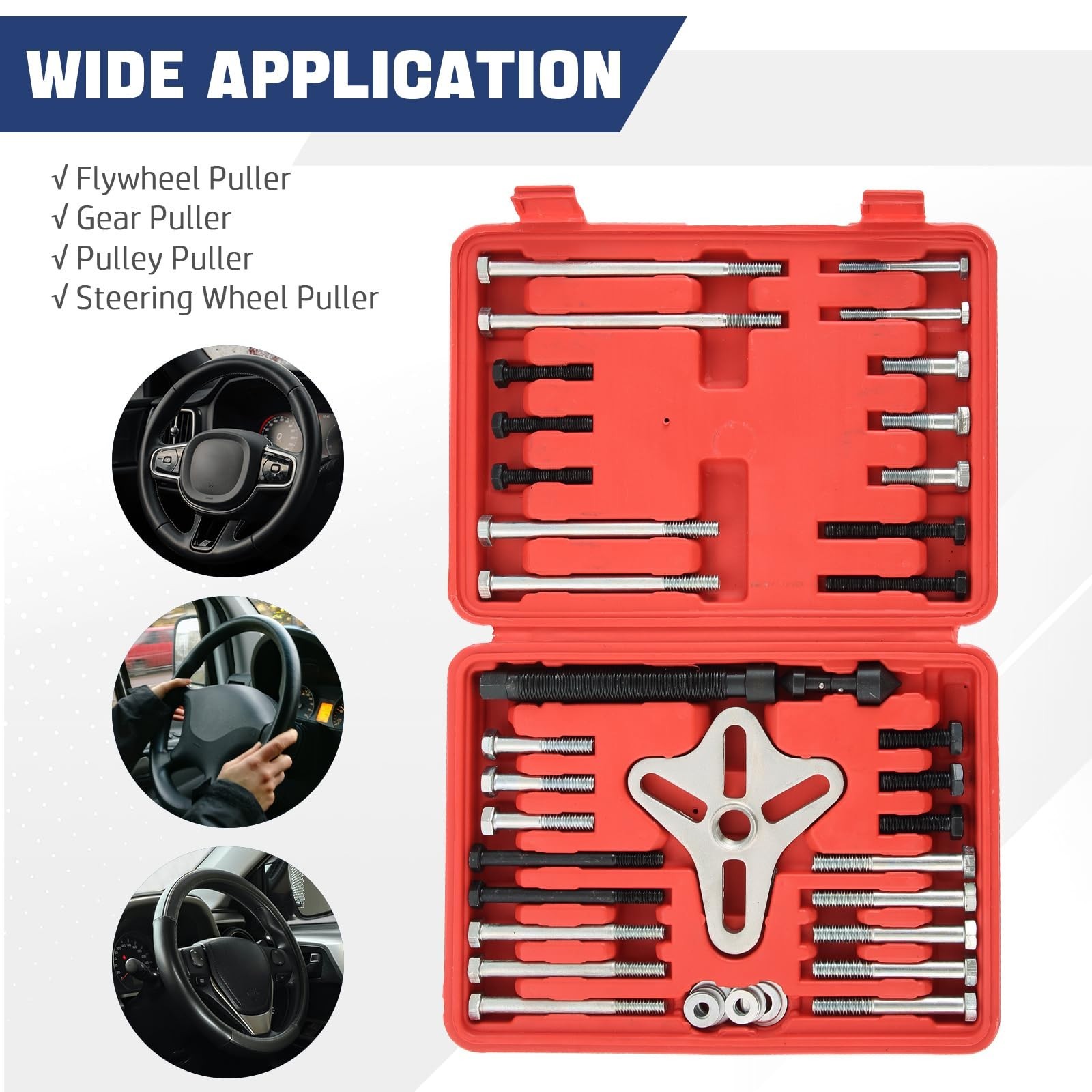 46PCS Harmonic Balancer Puller Set, Steering Wheel & Crankshaft Pulley Kit for C