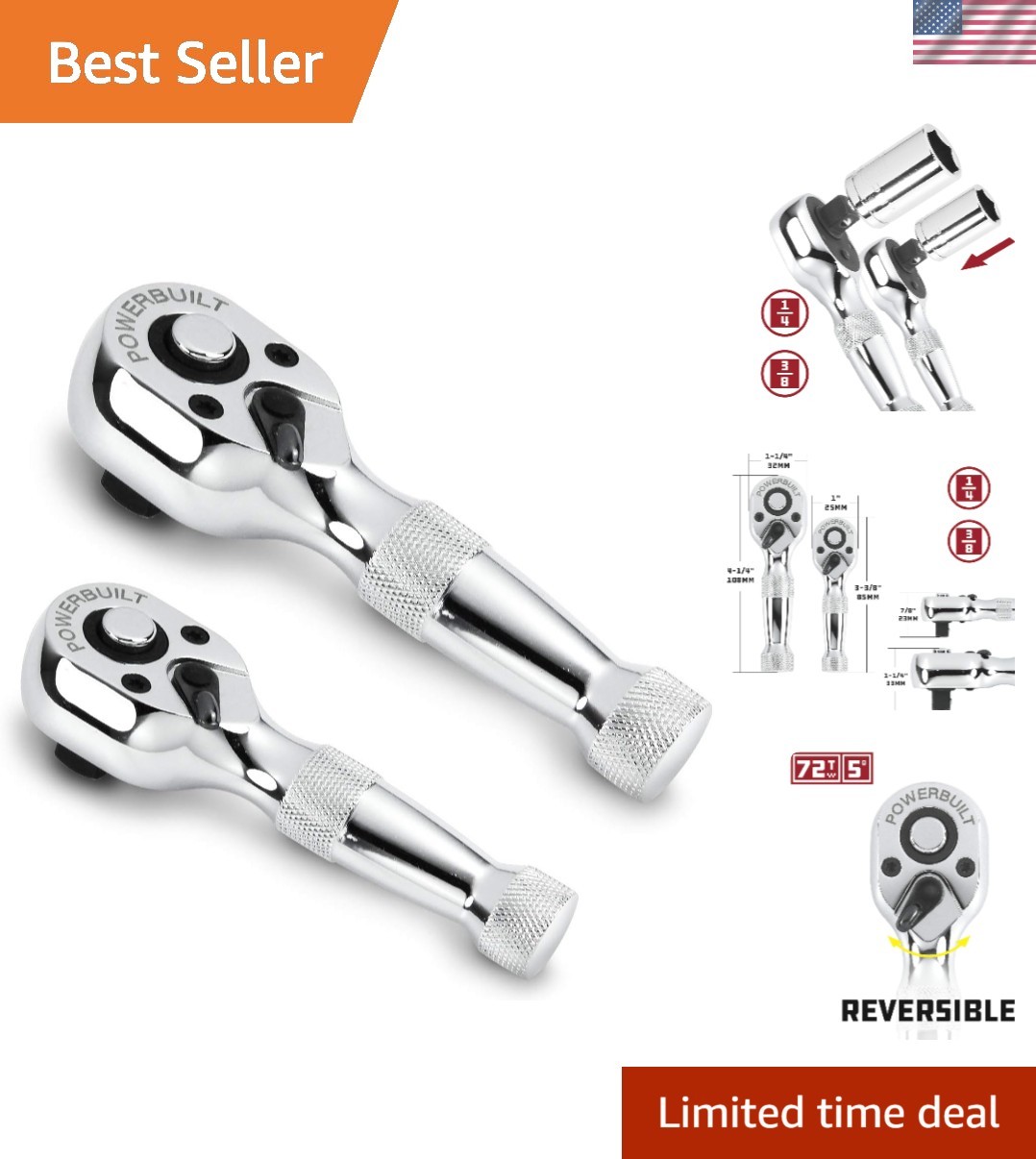 Compact 1/4-Inch & 3/8-Inch Stubby Ratchet Set with Quick-Release Mechanism