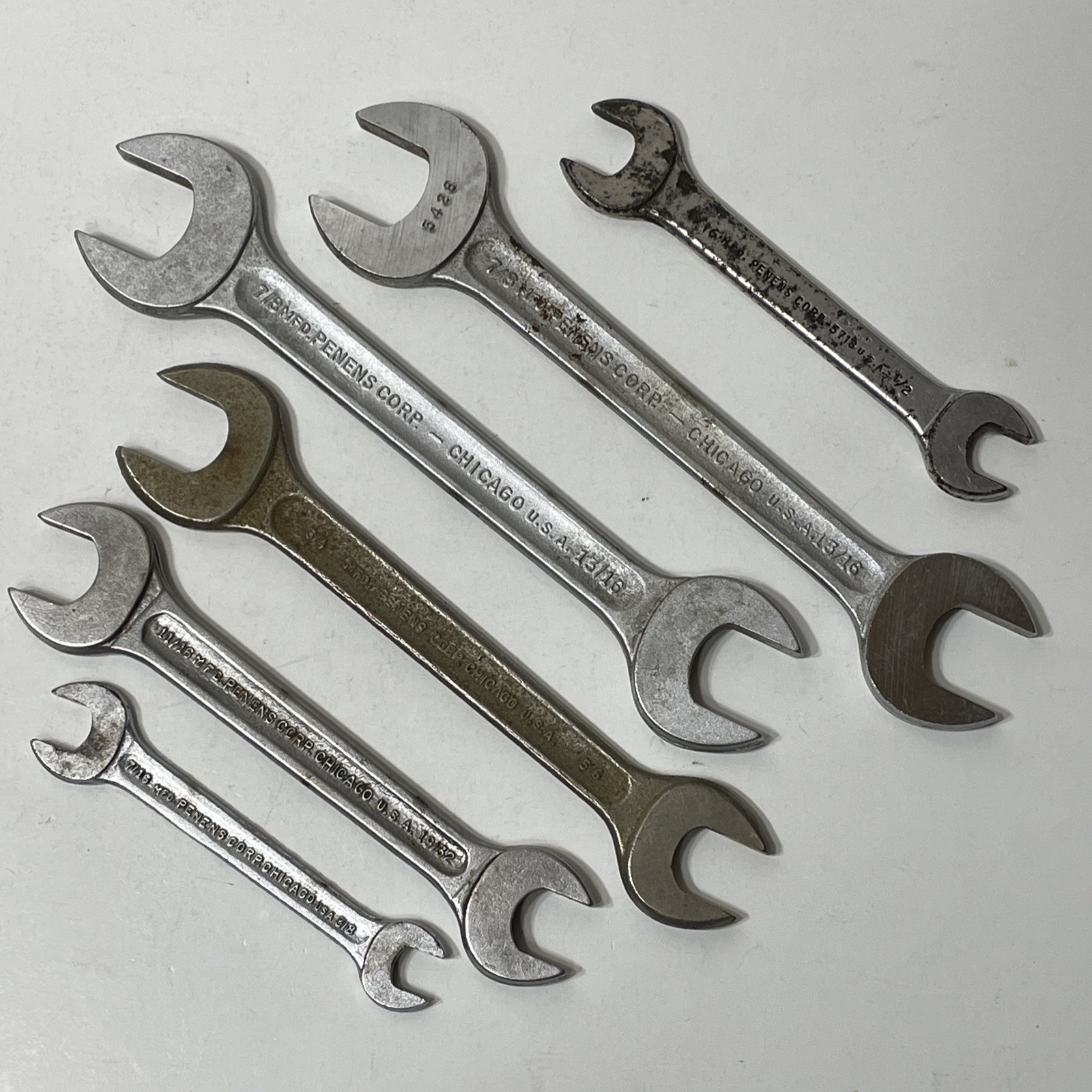 Lot of 6 Penens Corp 12pt Double Open End Wrench Tool Chicago USA VTG Recessed