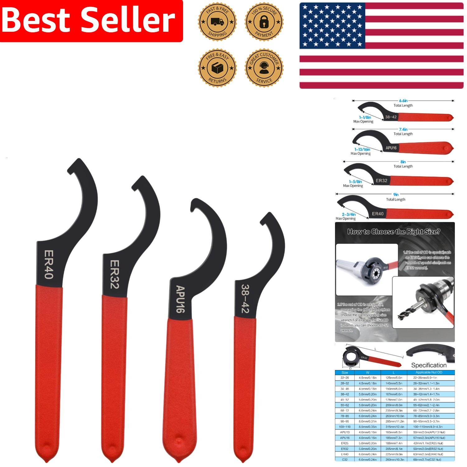 Durable 4pc Coilover Spanner Wrench Set Alloy Steel Rubber Shock Adjustment Tool