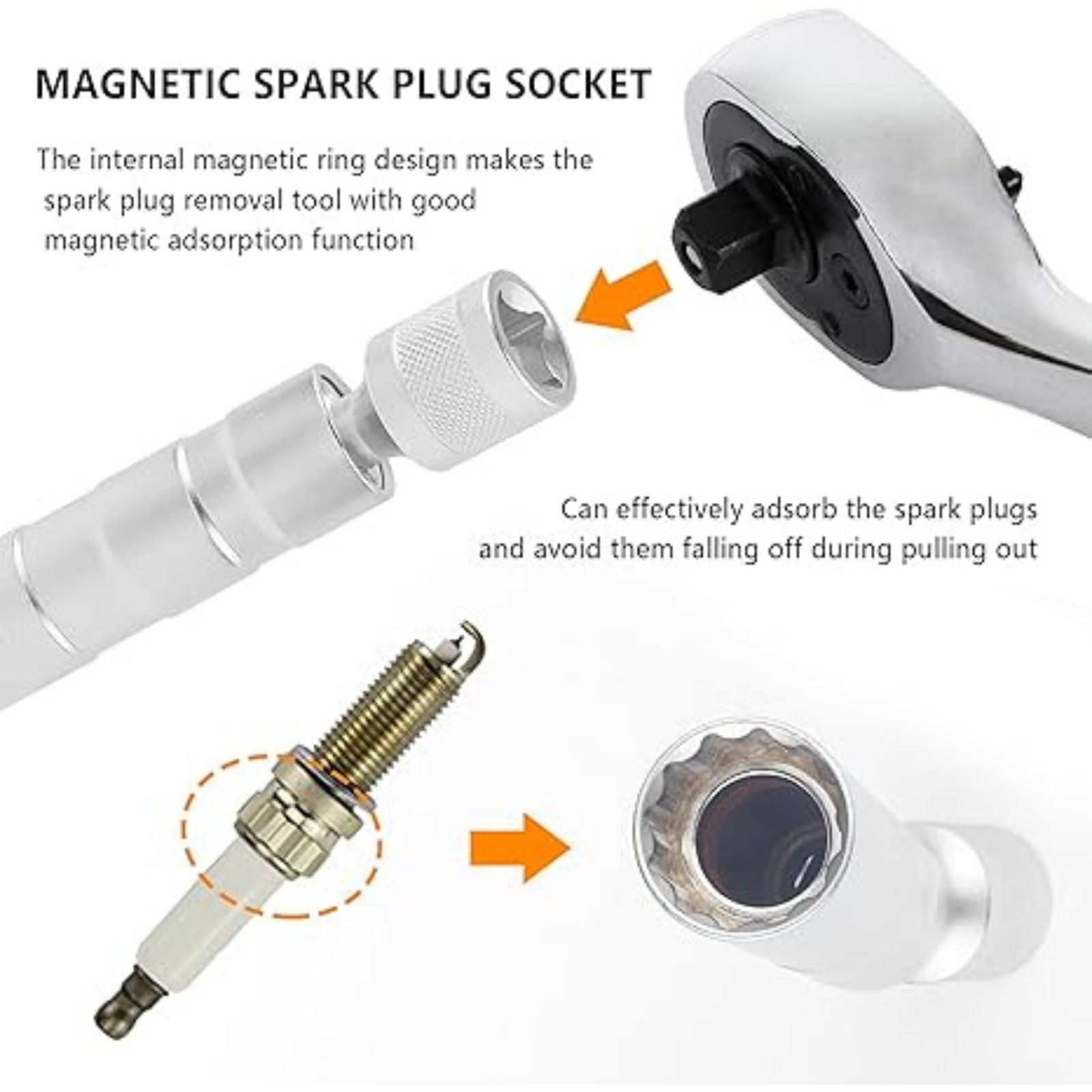 14mm & 16mm Thin Wall Magnetic Swivel Spark Plug Socket 12-Point Removal Tool