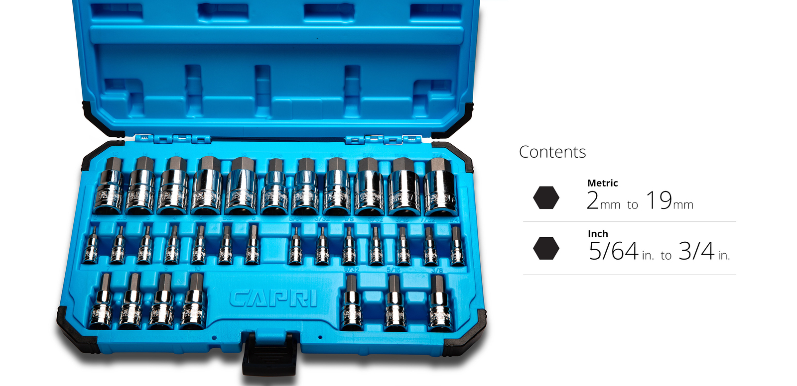 Capri Tools Master Hex Bit Socket Set, Metric and SAE, Advanced Series, 32-Piece