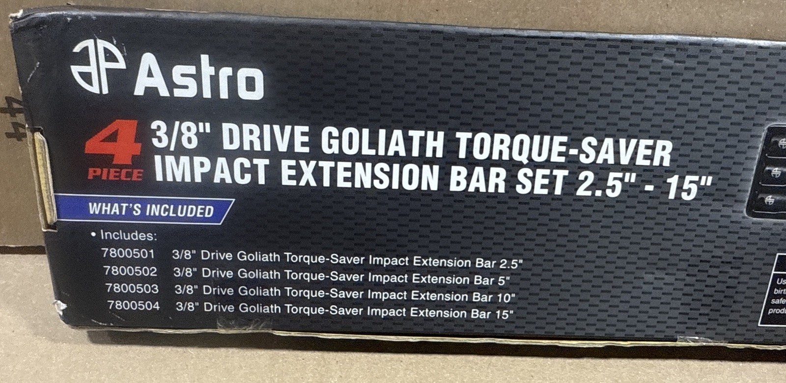 Astro 4pc 3/8” Drive Goliath Torque-Saver Impact Extension Bar Set 2-1/2” – 15”