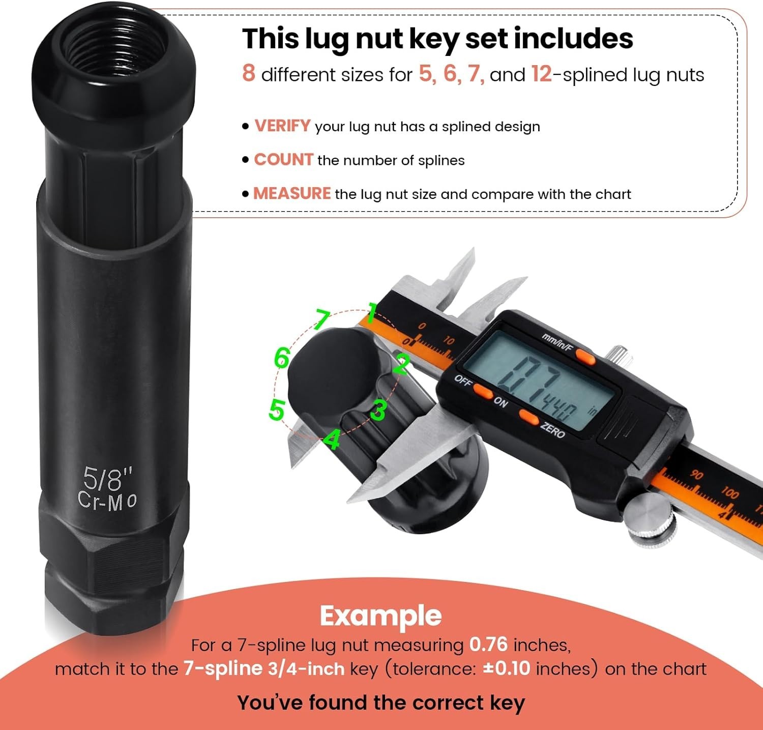 8 Piece Locking Lug Nut Socket Set for Easy Wheel Removal and Installation