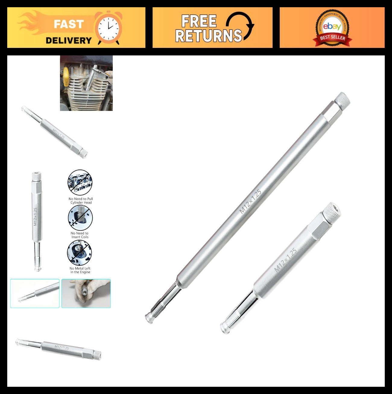 12mm Spark Plug Thread Repair Tool Kit – M12x1.25 Back Tap & Chase Taps, 2-Pack