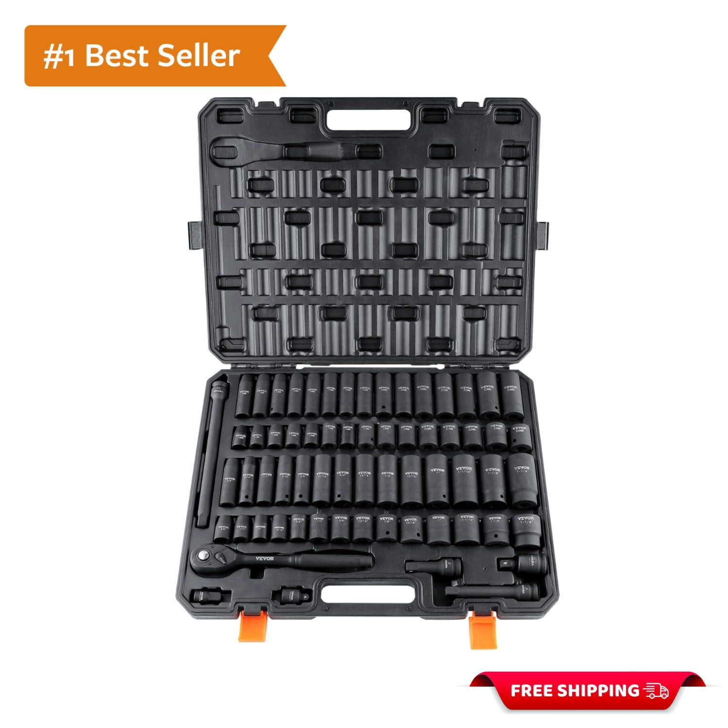 Rugged 65-Piece Hex Drive Socket Set – Chrome Vanadium Steel, Easy Size Markings
