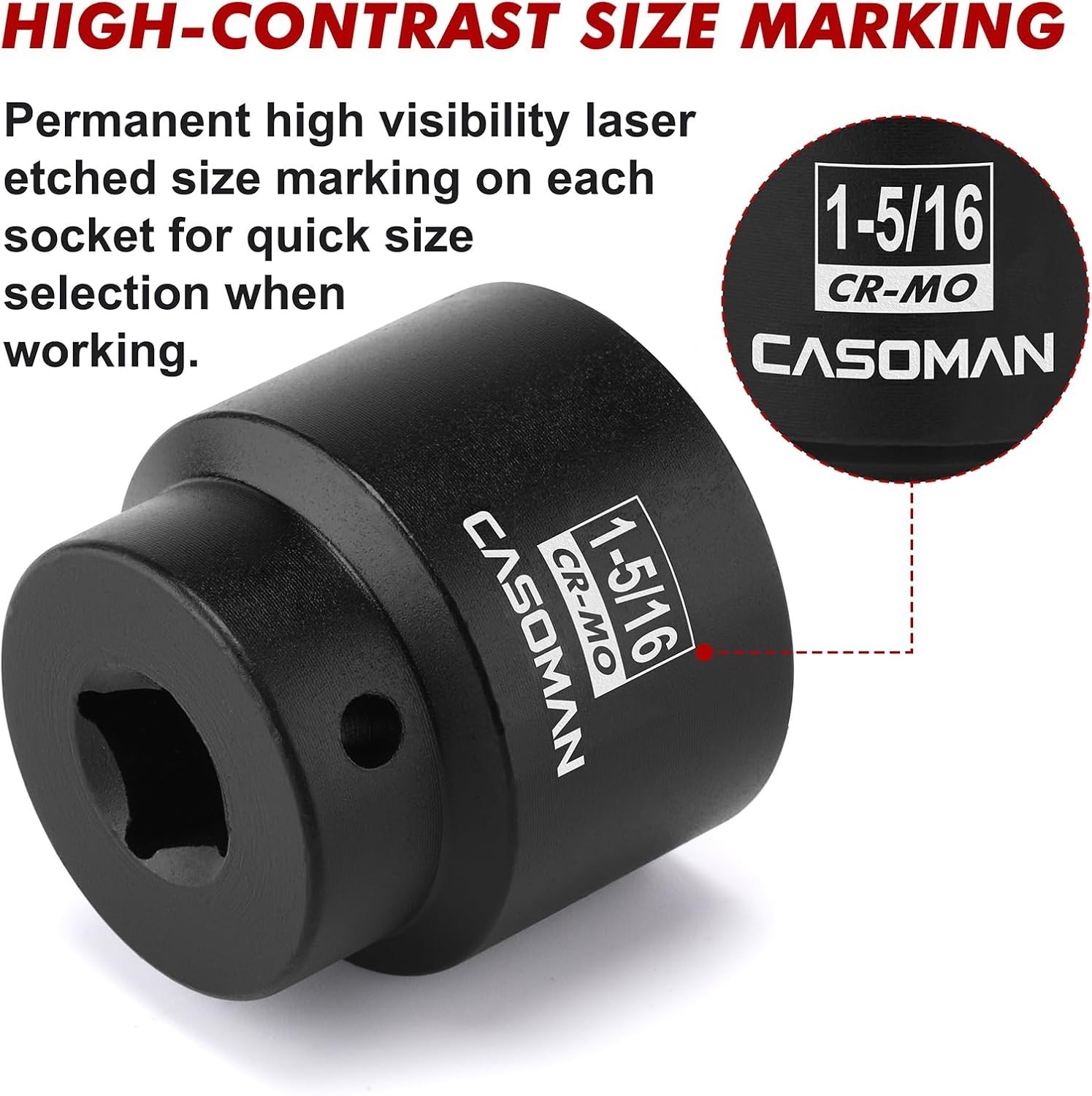 Heavy-Duty 1/2″ Drive Impact Socket, 1-5/16″ – 6-Point CR-MO with Laser Markings