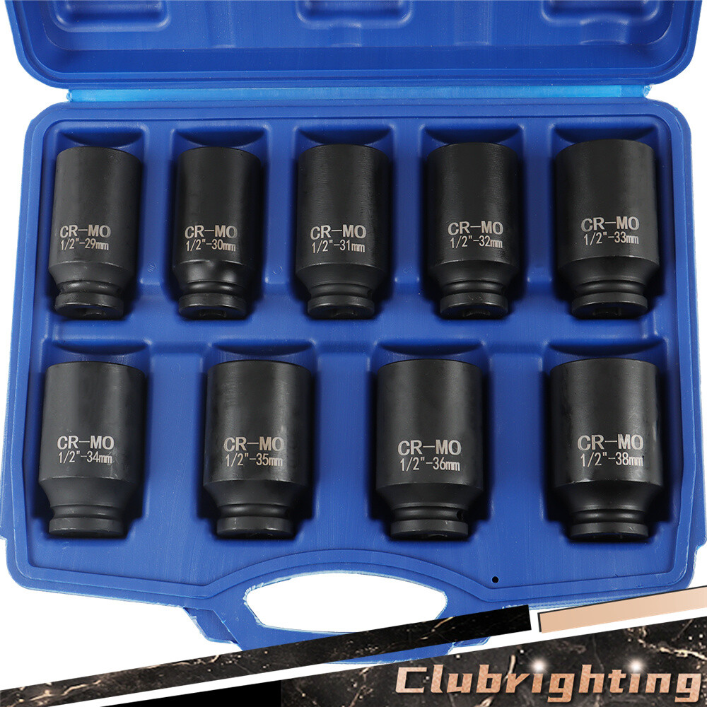 1/2″ Drive Deep Impact Socket Set – Metric Axle Hub Nut Sockets 29-38mm 9Pcs