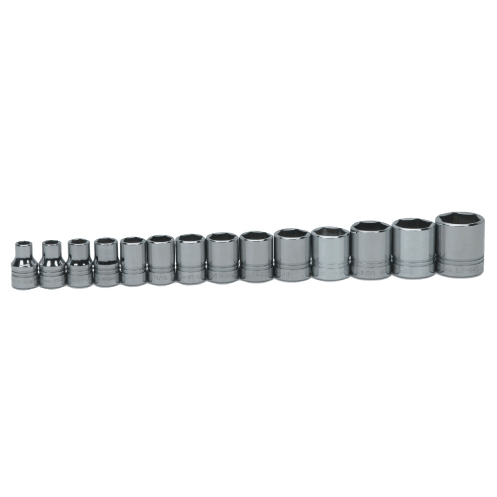 14-Piece 1/2″ Drive Shallow 6-Pt. Socket Set on Clip Rail,SAE,Williams WSS-14HRC