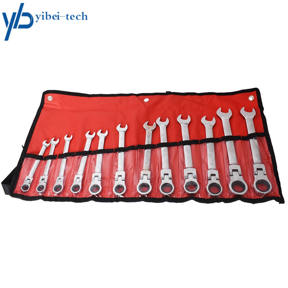 12pc 8-19mm Metric Flexible Head Ratcheting Wrench Combination Spanner Tool Set