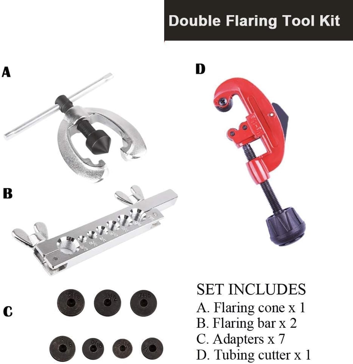 Double Flaring Tool Kit 7 Dies with Tubing Bender & Pipe Cutter For Automotive