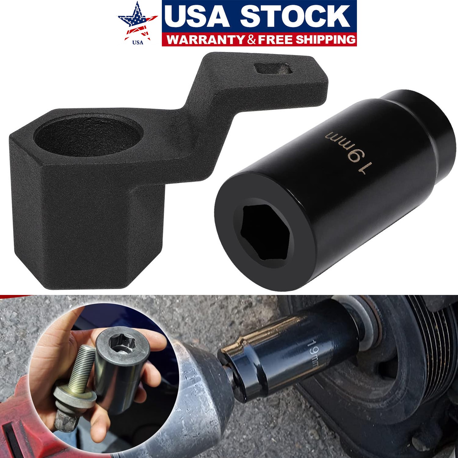 19mm Harmonic Balancer Socket & 50mm Crank Pulley Wrench Tool for Honda Acura