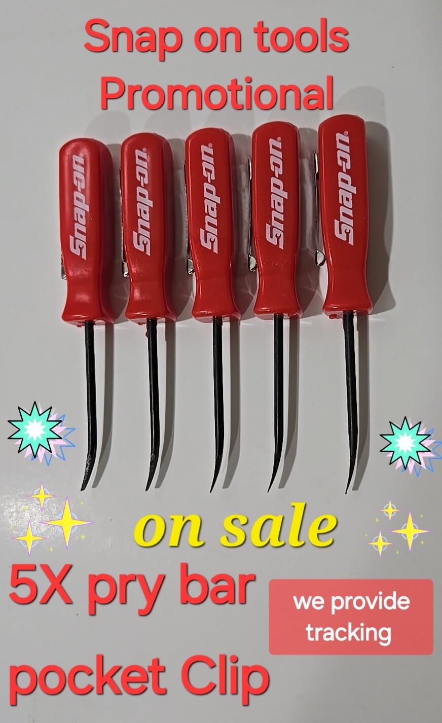 5X Red Snap on tools Promo PRY BAR screwdrivers per order pocket Clip NEW + GIFT