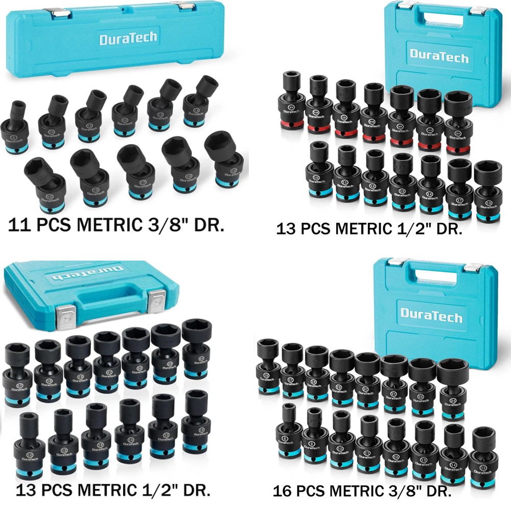DURATECH 11PC/13PC/16PC 3/8″/1/2″ Impact Swivel Socket Set Shallow Wobble Socket