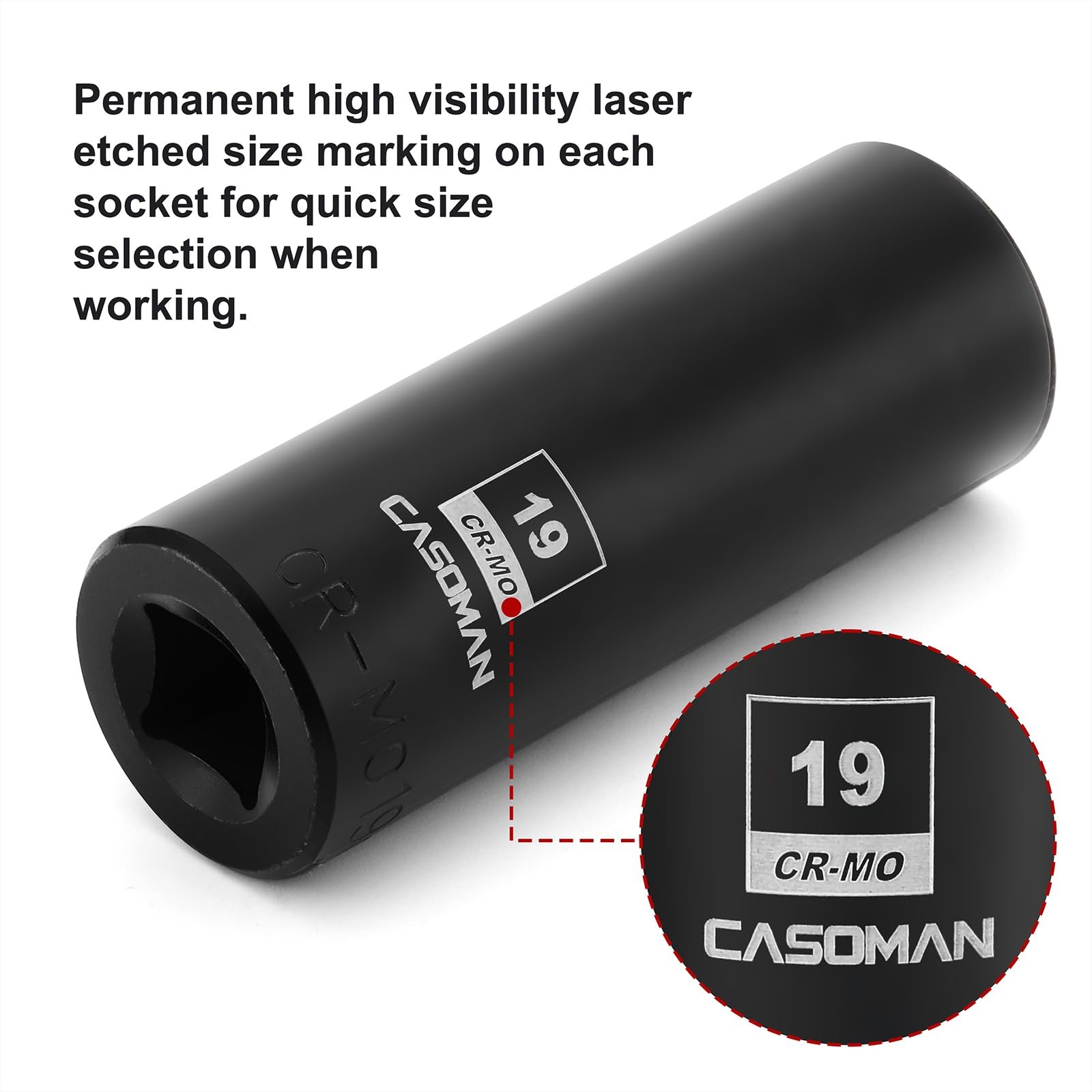 CASOMAN 2PCS 1/2-Inch Drive Deep Impact Socket-19mm, 6-Point, Metric, 19 mm