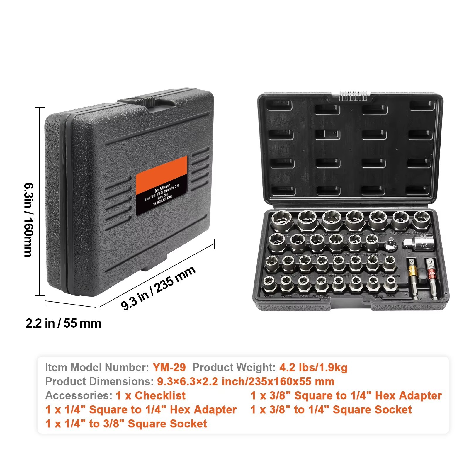 Bolt Extractor Set 29 Pieces Nut Remover 6mm to 10mm 13/32