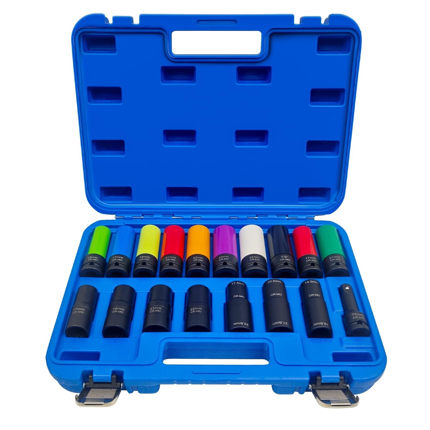 18PCS Thin Wall Lug Nut Socket Set, 1/2″ Drive, 6 & 12 Point, Impact Extension B