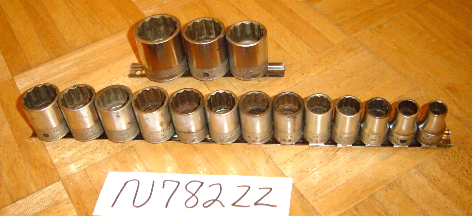 SNAP-ON TOOLS 16 PIECE 1/2 DRIVE SAE. SHORT SOCKET SET 7/16-1-1/4 1947 DATE CODE