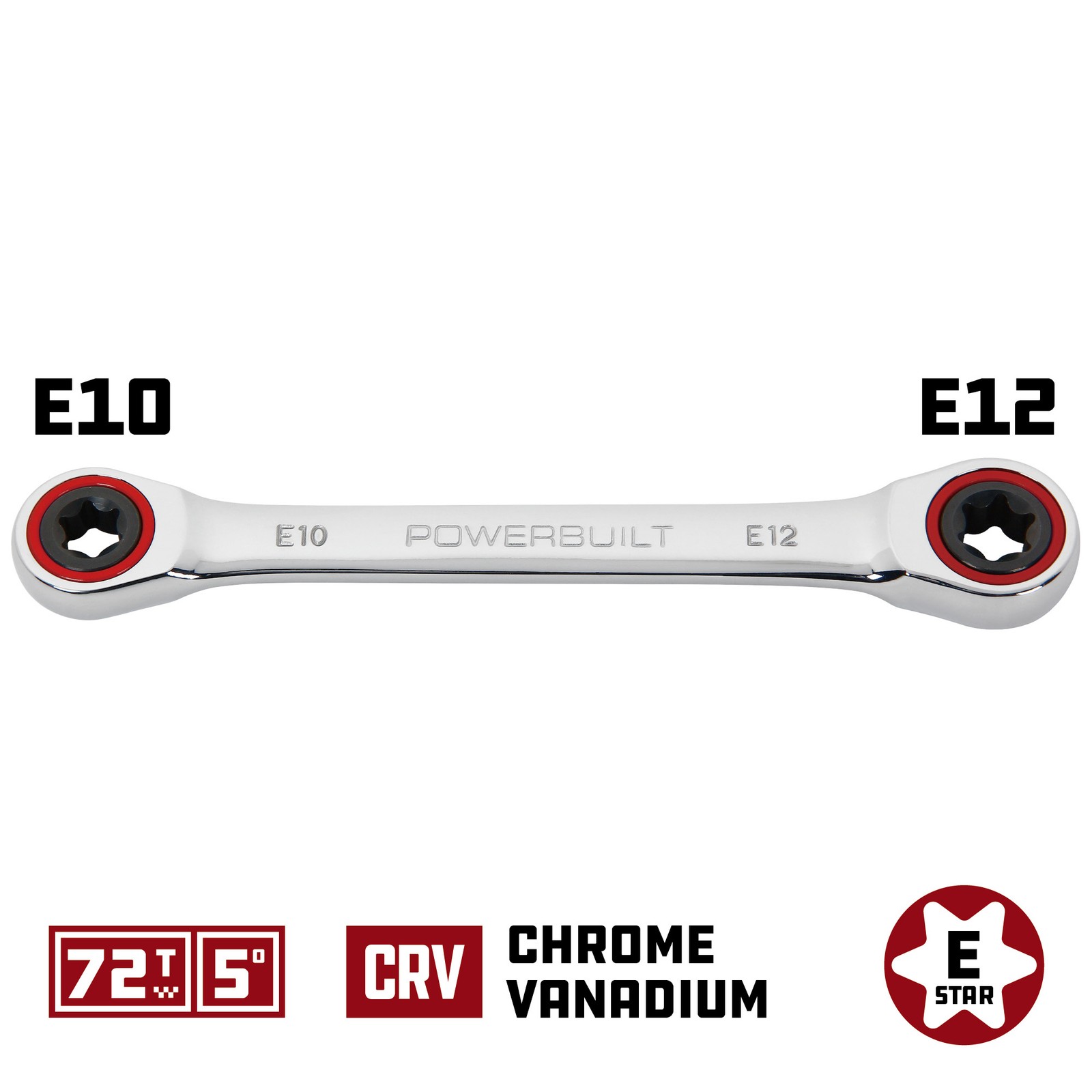 Powerbuilt Ratcheting Double Box-End E-Star Wrench – E10/E12 – 641760