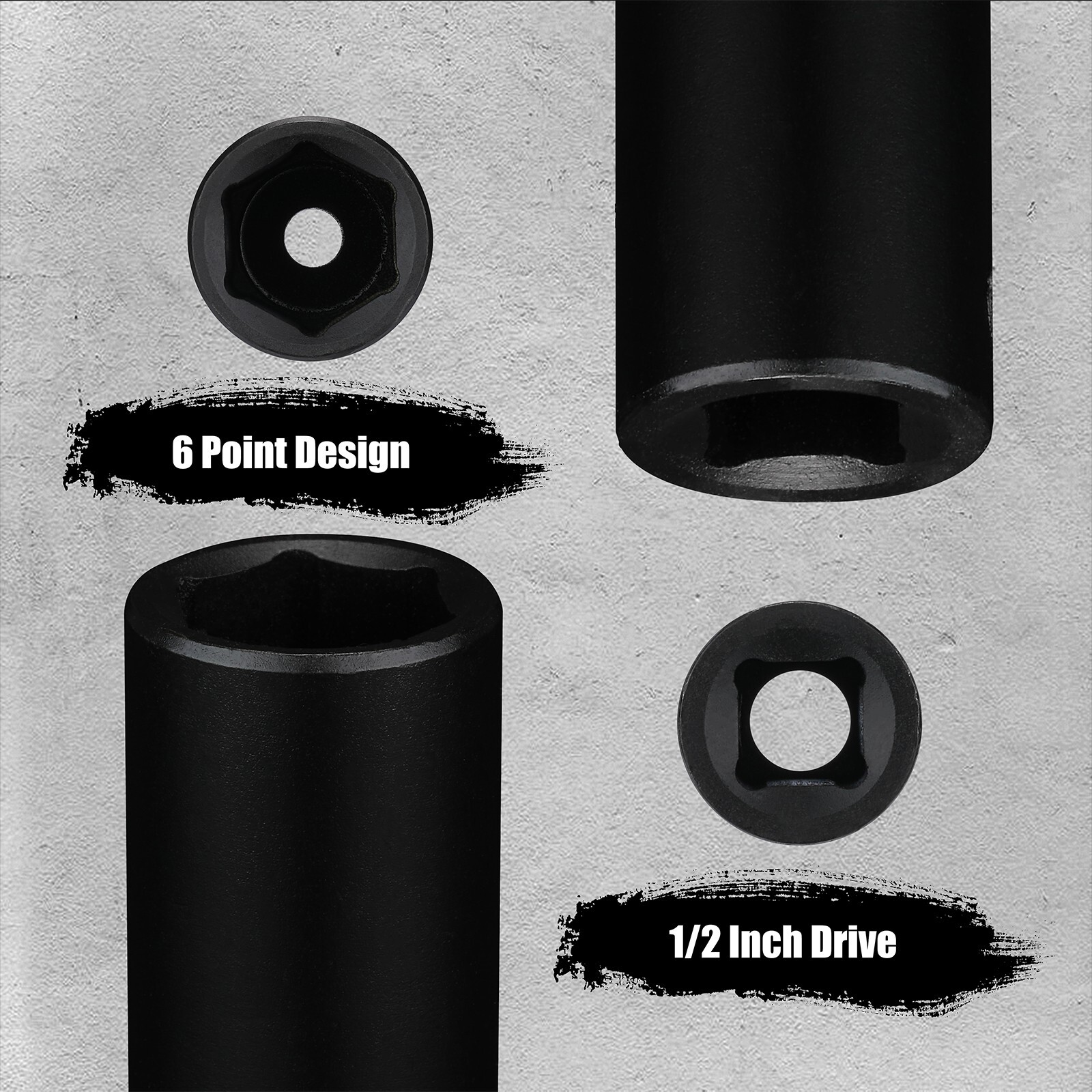 11 Pieces 1/2-Inch Drive Deep SAE Impact Socket Set, 6-Point, 3/8-Inch to 1-Inch